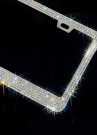 2PCS Bling License Plate Frame Glitter Crystal Sparkling Rhinestone Puce Gaia