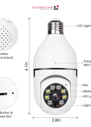 360° 1080P IP E27 Light Bulb Camera Wi-Fi IR Night Smart Home Wireless Puce Gaia