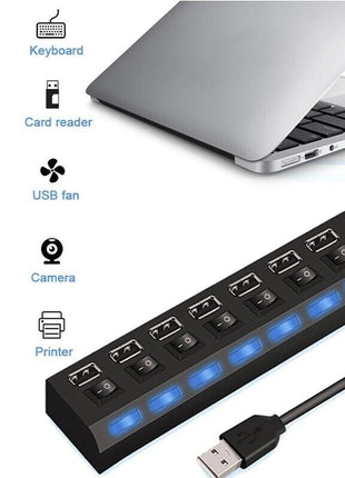 7 Port USB 2.0 / 3.0 Hub Splitter Adapter High Speed For PC Laptop Mac Puce Gaia