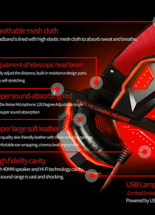 3.5mm Gaming Headset Mic LED Headphones Stereo Bass Surround For PC Puce Gaia