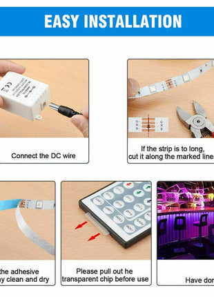 32FT LED SMD Strip Light Flexible 3528 RGB Remote Fairy Lights Room TV Puce Gaia
