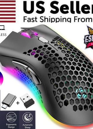 Wireless Mouse Gaming Rechargeable Optical Mouse Cordless 7 Color LED Puce Gaia