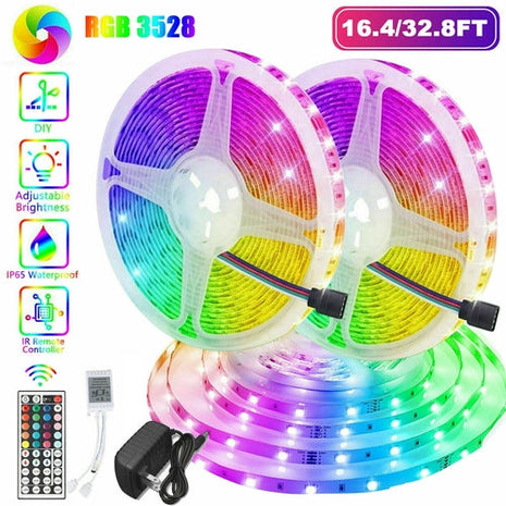 32FT LED SMD Strip Light Flexible 3528 RGB Remote Fairy Lights Room TV Puce Gaia