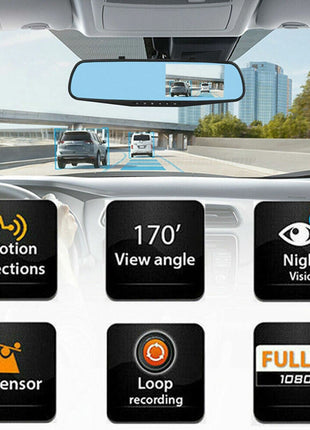 1080P HD Rearview Mirror Car DVR Dual Dash Cam Camera Front Rear Video Puce Gaia