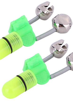 10/40 PC LED Night Fishing Bite Bait Alarm 2 Bells Light Rod Tip Clip Puce Gaia