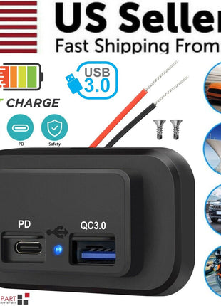 12-24V 4.8A Dual USB PD QC3.0 Car Boat RV Fast Charger Socket LED Puce Gaia