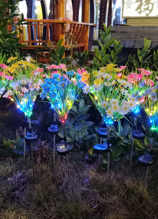 Solar Garden Lights LED Flower Stake Lamp Outdoor Yard Waterproof Puce Gaia