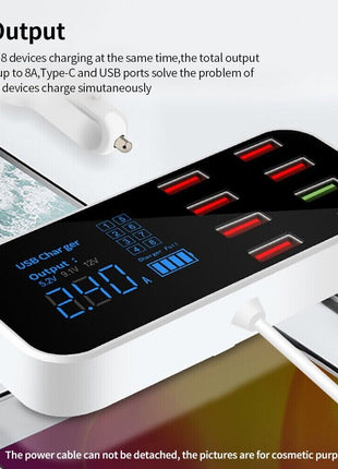 Multi USB 8-Port Fast Desktop Hub Wall Charger Charging Station Quick Puce Gaia