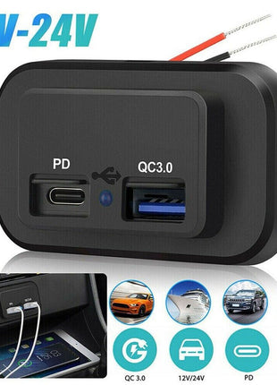 12-24V 4.8A Dual USB PD QC3.0 Car Boat RV Fast Charger Socket LED Puce Gaia