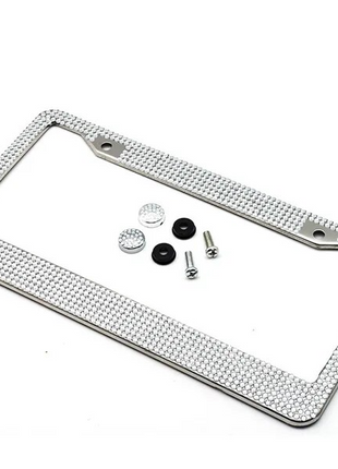 2PCS Bling License Plate Frame Glitter Crystal Sparkling Rhinestone Puce Gaia