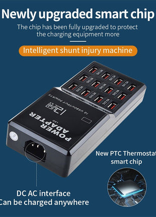 Multi 12 Port USB Charging Station Hub Desktop Wall Cell Phone Charger Puce Gaia