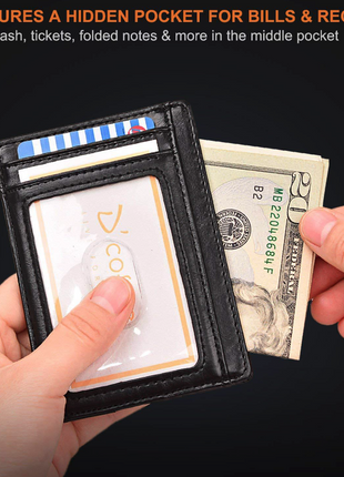 Mens Leather Slim Wallet Credit Card Holder RFID Blocking Pocket ID Puce Gaia