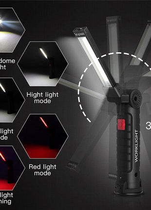 Rechargeable LED COB Work Light Mechanic Flashlight Lamp Magnetic Base Puce Gaia
