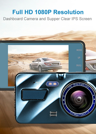 Touch Screen Dash Cam 4" 1080P Dual Lens Car DVR Recorder Front And Puce Gaia