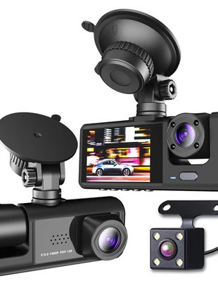 Car Dual Lens Dash Cam HD 1080P Front/Rear/Inside Video Recorder Puce Gaia
