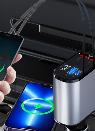 Retractable Car Charger 4 in 1 Fast Car Phone Charger 120W With USB Puce Gaia