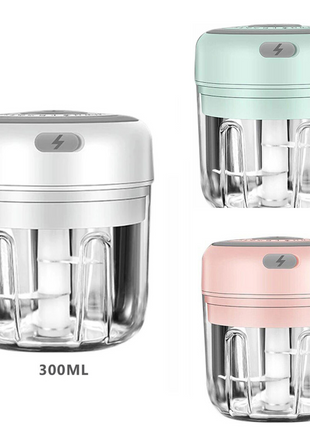Electric 300ML Garlic Press Chopper Chili Onion Fruits Meat Mincer Puce Gaia