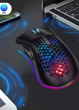 Wireless Mouse Gaming Rechargeable Optical Mouse Cordless 7 Color LED Puce Gaia