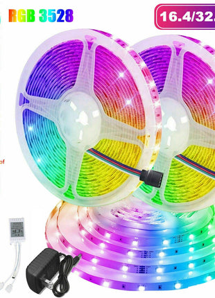 32FT LED SMD Strip Light Flexible 3528 RGB Remote Fairy Lights Room TV Puce Gaia