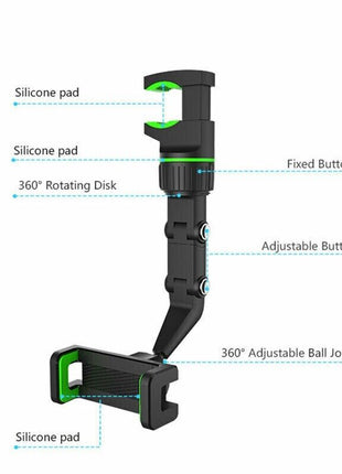 360° Car Rearview Mirror Rotation Adjustable Phone Holder Mount Puce Gaia