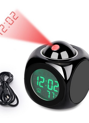 LED Projection Alarm Clock Digital LCD Display Voice Talking Weather Puce Gaia