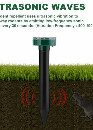 Solar Power Animal Repeller Ultrasonic Mole Pest Cat Mice Rodent Puce Gaia
