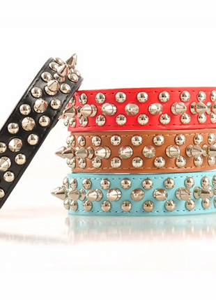 Spiked Studded Leather Dog Collar Rivets Pet Small Large Cat Pit Bull Puce Gaia