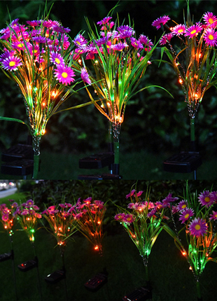 Solar Garden Lights LED Flower Stake Lamp Outdoor Yard Waterproof Puce Gaia