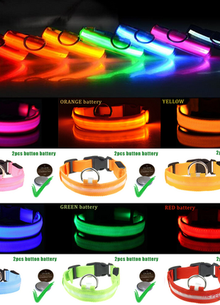 LED Adjustable Dog Collar Blinking Flashing Light Up Glow Pets Safety Puce Gaia
