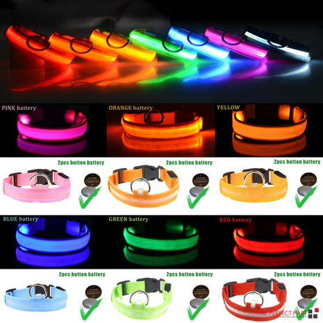 LED Adjustable Dog Collar Blinking Flashing Light Up Glow Pets Safety Puce Gaia