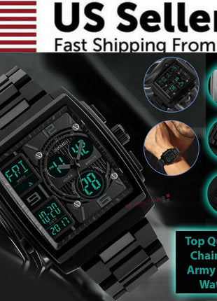 Chronograph Men's Digital Army Military Sport Quartz Analog Waterproof Puce Gaia