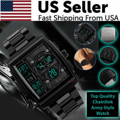 Chronograph Men's Digital Army Military Sport Quartz Analog Waterproof Puce Gaia