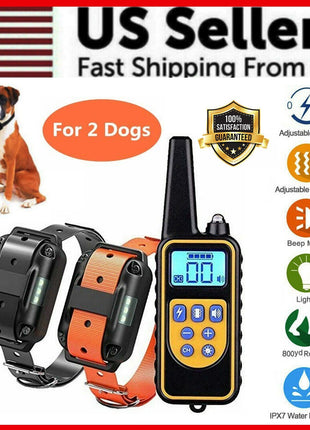 2600 FT Remote Dog Shock Training 2 Collar Set Rechargeable Waterproof Puce Gaia