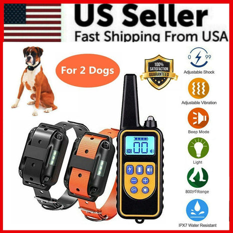 2600 FT Remote Dog Shock Training 2 Collar Set Rechargeable Waterproof Puce Gaia