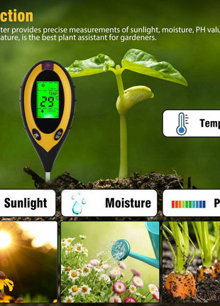 4 In 1 LCD Digital Soil Tester PH Water Moisture Temperature Sunlight Puce Gaia