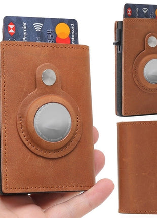 For Airtag Wallet Case Genuine Leather Credit Card Holder Magnetic Air Puce Gaia