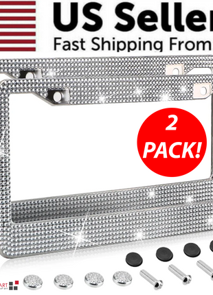 2PCS Bling License Plate Frame Glitter Crystal Sparkling Rhinestone Puce Gaia