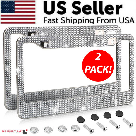 2PCS Bling License Plate Frame Glitter Crystal Sparkling Rhinestone Puce Gaia