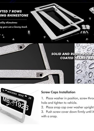 2PCS Bling License Plate Frame Glitter Crystal Sparkling Rhinestone Puce Gaia