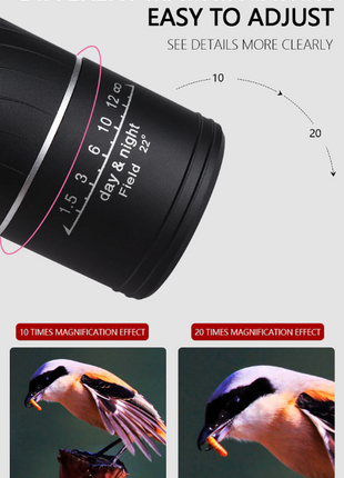 40X60 Monocular Binoculars With Night Vision BAK4 Prism High Power Puce Gaia