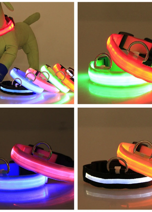 LED Adjustable Dog Collar Blinking Flashing Light Up Glow Pets Safety Puce Gaia