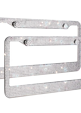 2PCS Bling License Plate Frame Glitter Crystal Sparkling Rhinestone Puce Gaia