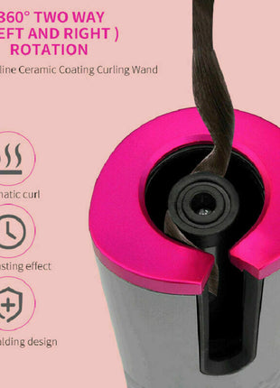 Hair Curler LCD Cordless Auto Rotating Waver Curling Iron Ceramic Puce Gaia