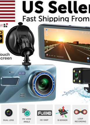Touch Screen Dash Cam 4" 1080P Dual Lens Car DVR Recorder Front And Puce Gaia