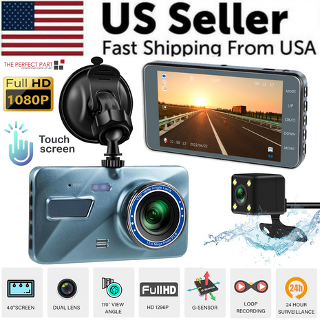 Touch Screen Dash Cam 4" 1080P Dual Lens Car DVR Recorder Front And Puce Gaia