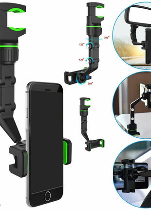 360° Car Rearview Mirror Rotation Adjustable Phone Holder Mount Puce Gaia