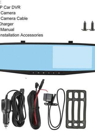 1080P HD Rearview Mirror Car DVR Dual Dash Cam Camera Front Rear Video Puce Gaia
