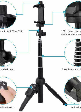 Selfie Stick Tripod 40" Bluetooth Remote Portable for iPhone and Puce Gaia