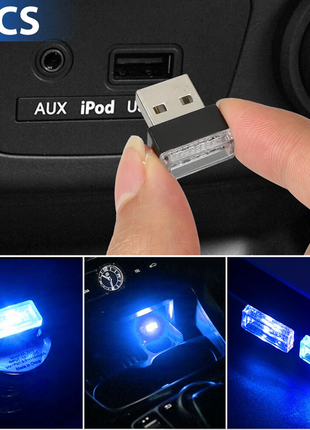 3x Mini Blue LED USB Car Interior Light Neon Atmosphere Ambient Lamp Puce Gaia