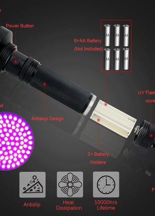 UV Ultraviolet Light 100 LED Flashlight BlackLight 395nM Inspection Puce Gaia